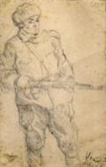 Alexander Bogen (b.1916), A Jewish Partisan in the Voroshilov Brigade, 1943, Pencil on paper. Donated by the artist